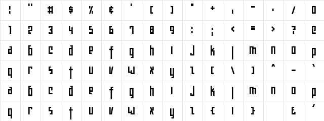 Teknobe Regular  glyph index