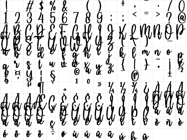 hello bella bold Bold  glyph index