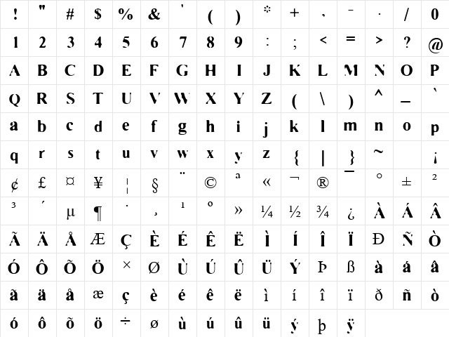 AB Dent Regular  glyph index