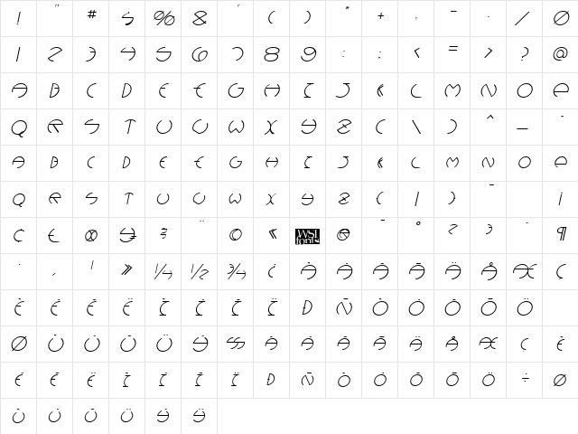 DebevicDeco Italic  glyph index