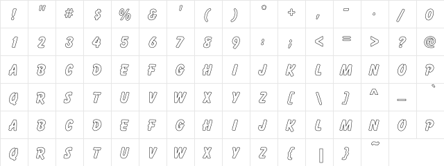 Cahoon Hollow Regular  glyph index