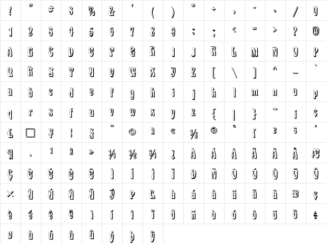 Epoque Shadow Regular  glyph index