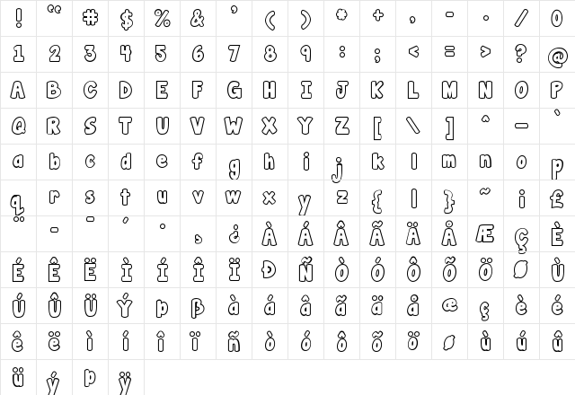 Janda Manatee Bubble Regular  glyph index