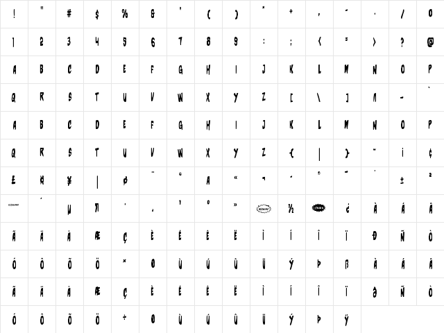 Charmling Condensed Condensed  glyph index