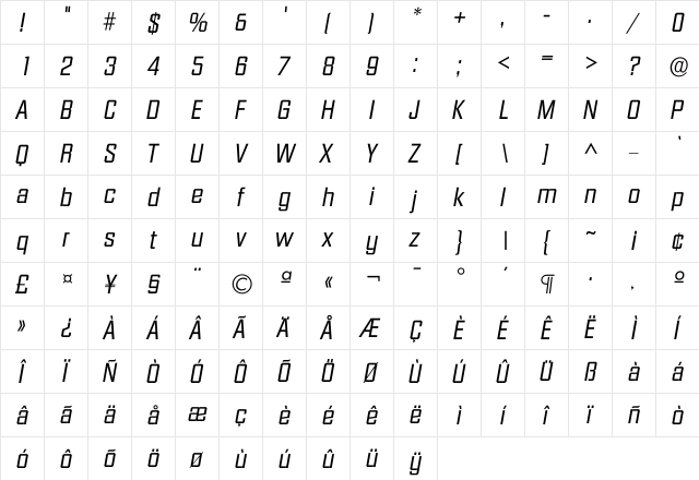 Idiamante Regular  glyph index