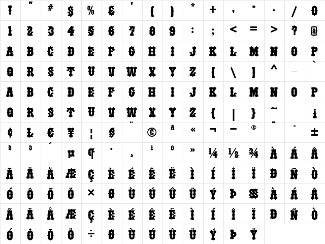 PilotPointWBW Regular  glyph index