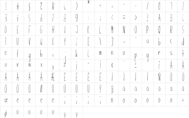 Giraffenhals Condensed  glyph index