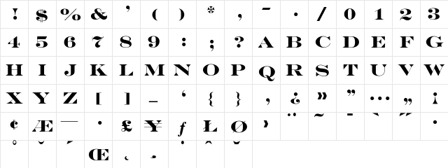 MEngravers-BoldSizeOne Regular  glyph index