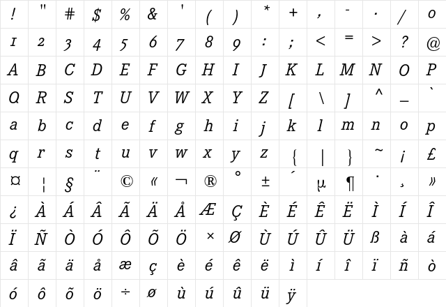 Corporate E Expert BQ Regular  glyph index