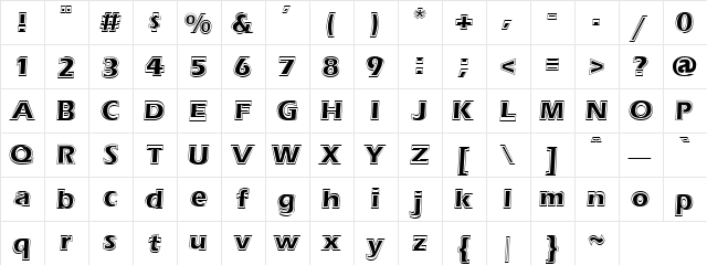 ErasContour Regular  glyph index