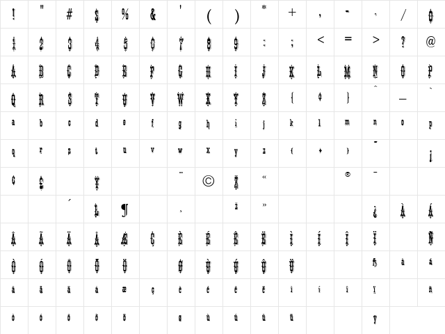 Phidian Regular  glyph index