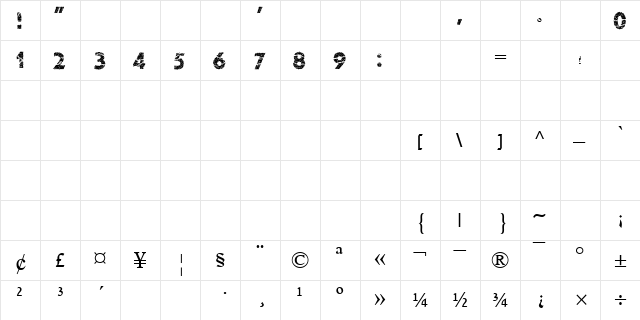 ANS broken glass Regular  glyph index
