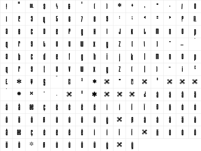 DuoJet Regular  glyph index