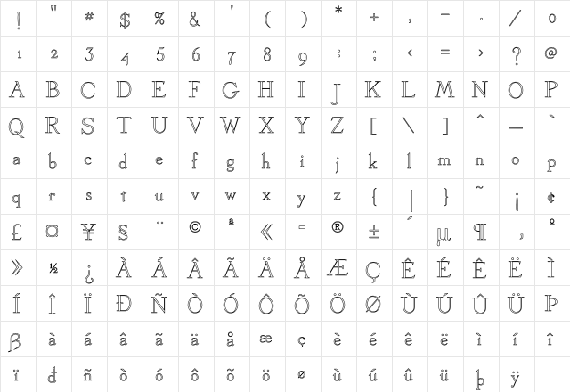 Linden Ho Regular  glyph index