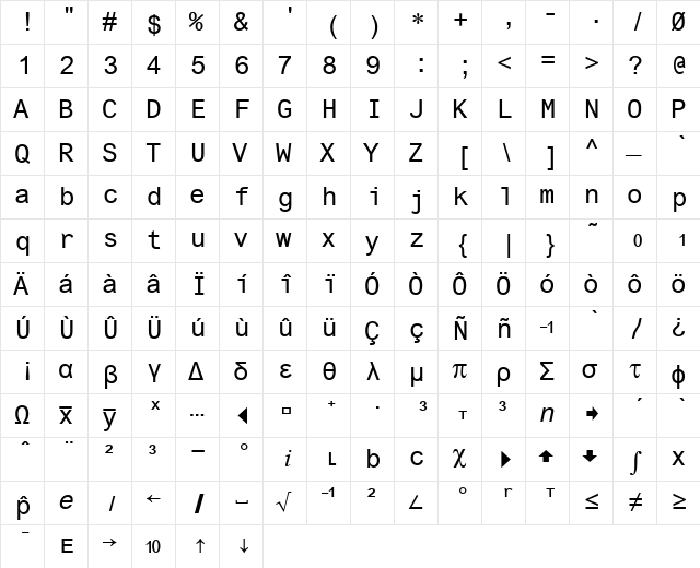 Ti73pc Regular  glyph index