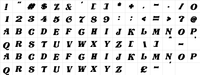 Love Craft Cursiva  glyph index