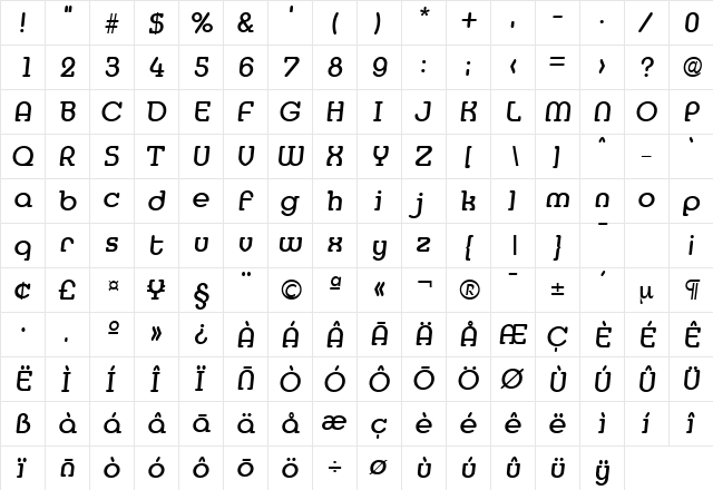 Media-Serial-Medium RegularItalic  glyph index