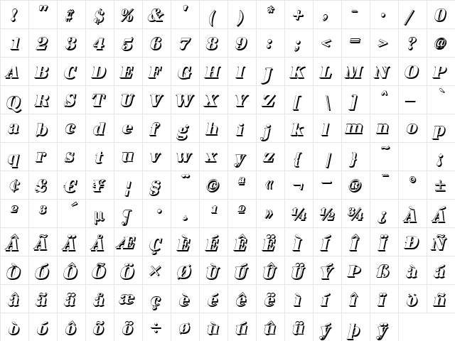 AntiquaSh-Cd-Heavy Italic  glyph index
