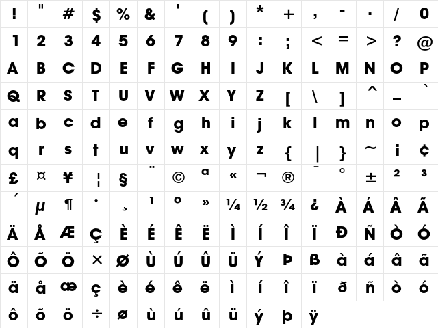 ITC Avant Garde Gothic Bold  glyph index