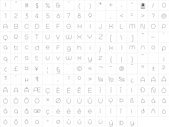 Typo Hoop Hairline Demo Regular  glyph index