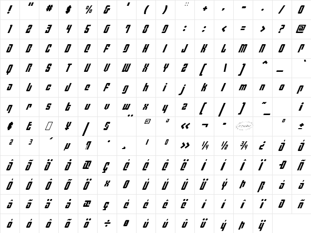 Philadelphia Italic Light Italic Light  glyph index