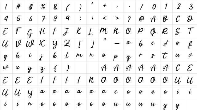 Silent Story Regular  glyph index