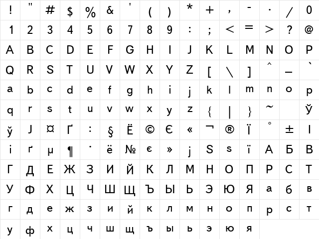 TextBookC Regular  glyph index