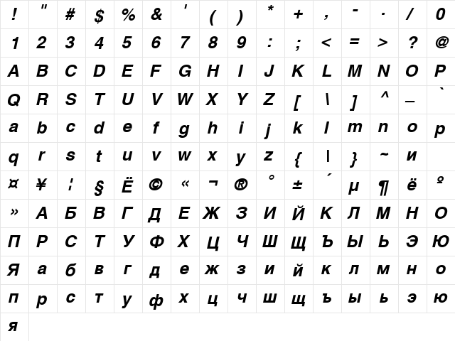 AGHlvCyrillic Bold-Italic A  glyph index