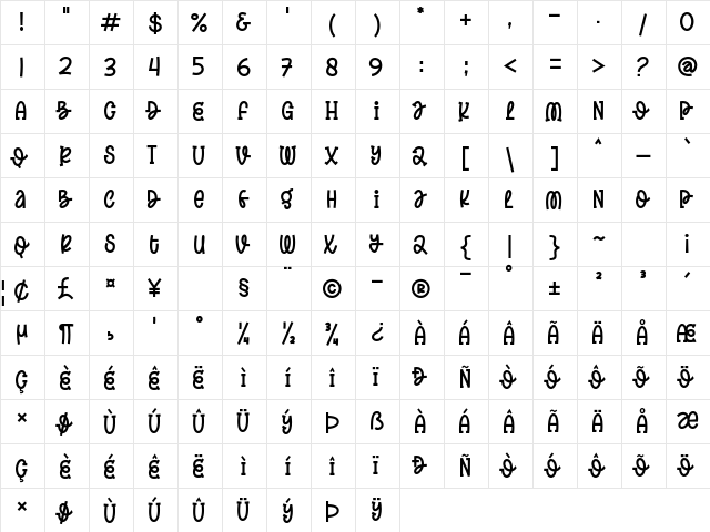 Spring Daily Regular  glyph index