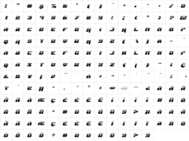 Jumpers Halftone Italic Italic  glyph index