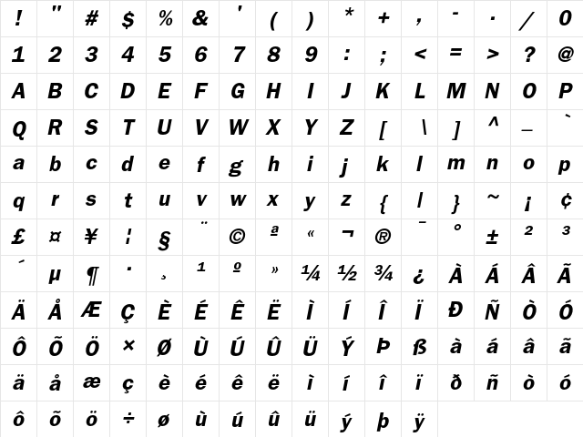 ITC Franklin Gothic DemiOblique  glyph index