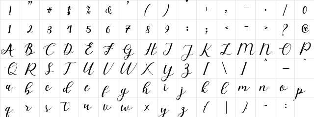 Elizabeth Script Regular  glyph index