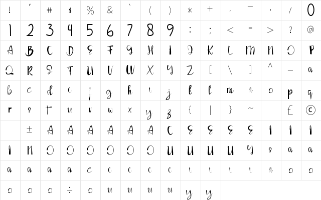 Louise Ann Regular  glyph index