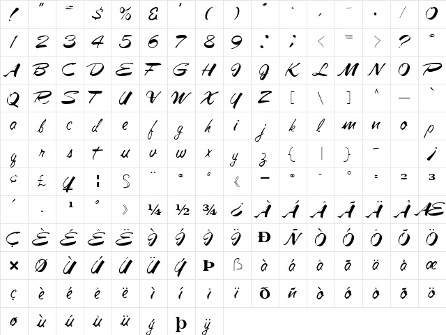 Jesa Regular  glyph index