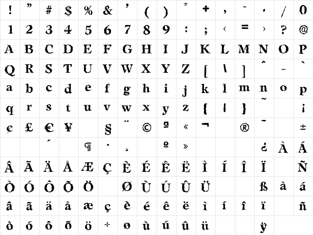 LeamingtonRandom Bold  glyph index