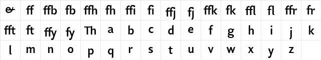 Lisboa Sans Ligatures Bold  glyph index