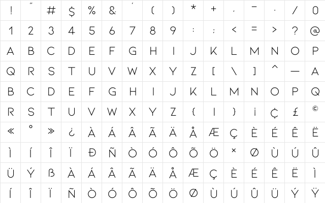 Kiona Regular  glyph index