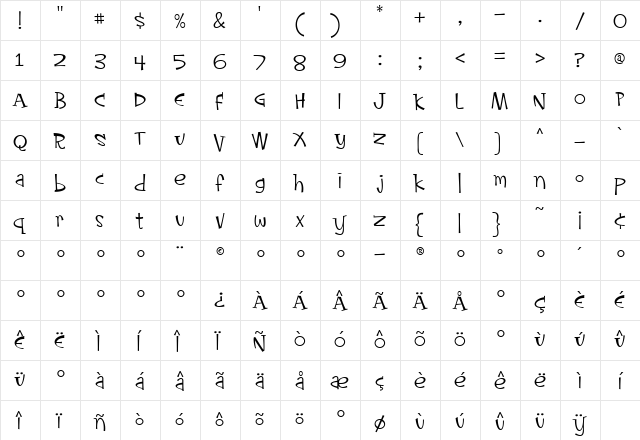 Housepet Light  glyph index