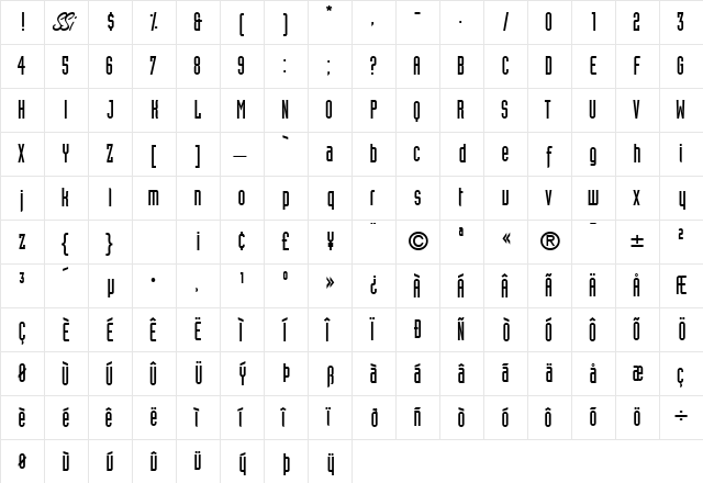 AssemblySSK Regular  glyph index