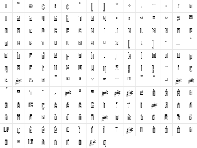Satellite Regular  glyph index