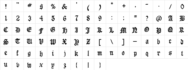 RSLaserLondon Regular  glyph index