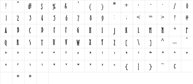 Jack Bisio Regular  glyph index