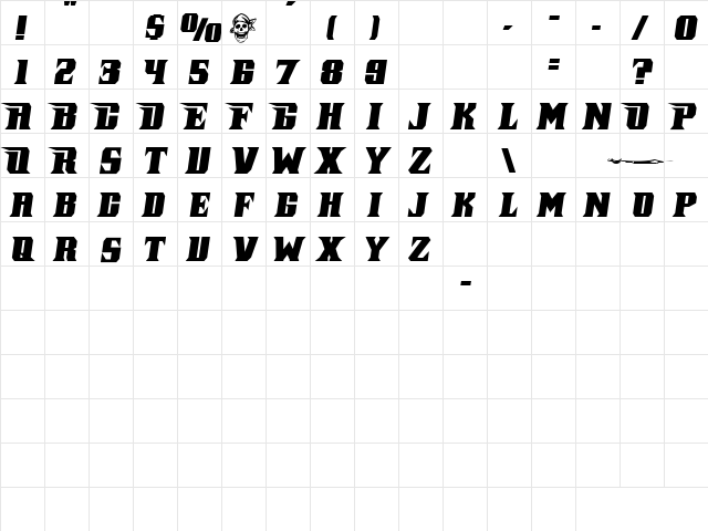 Pirate Incognito Italic Italic  glyph index