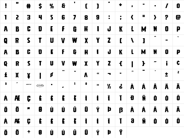 Vicious Hunger Expanded Expanded  glyph index