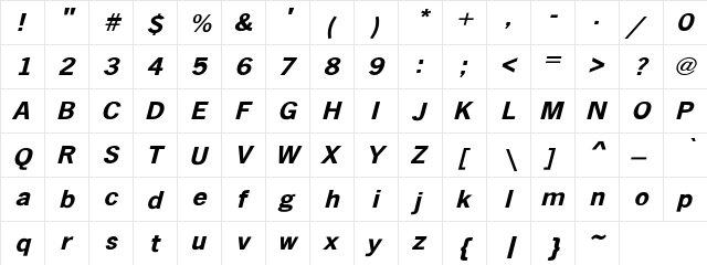 Abell Italic Regular  glyph index