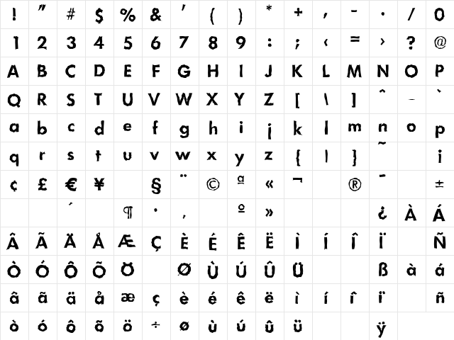 LimerickRandom Bold  glyph index