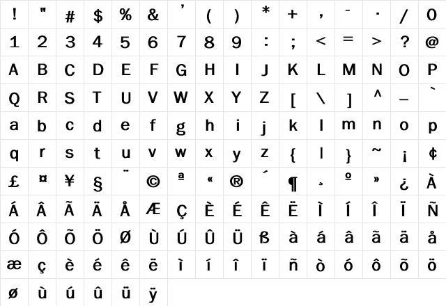 FranklinGothic Bold  glyph index