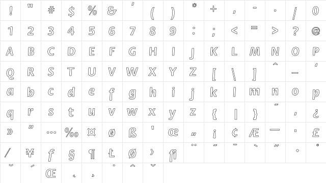 Flora-Bold Hollow Regular  glyph index