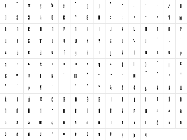 Prometheus Regular  glyph index