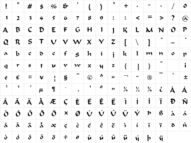 FlatBrush-Extended Normal  glyph index
